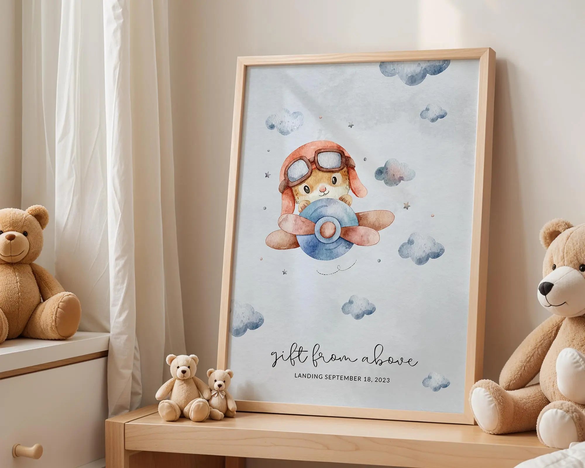 Playroom Ideas | Vintage Airplane Nursery Print | Pilot Bunny Wall Art wall art print, modern home decor, unframed artwork by Nomad & Nest