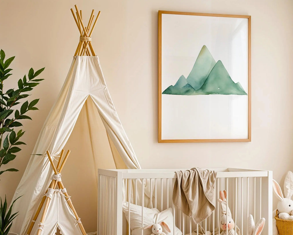 Playroom Ideas | Watercolour Green Mountains Nursery Wall Art Adventure Print wall art print, modern home decor, unframed artwork by Nomad & Nest
