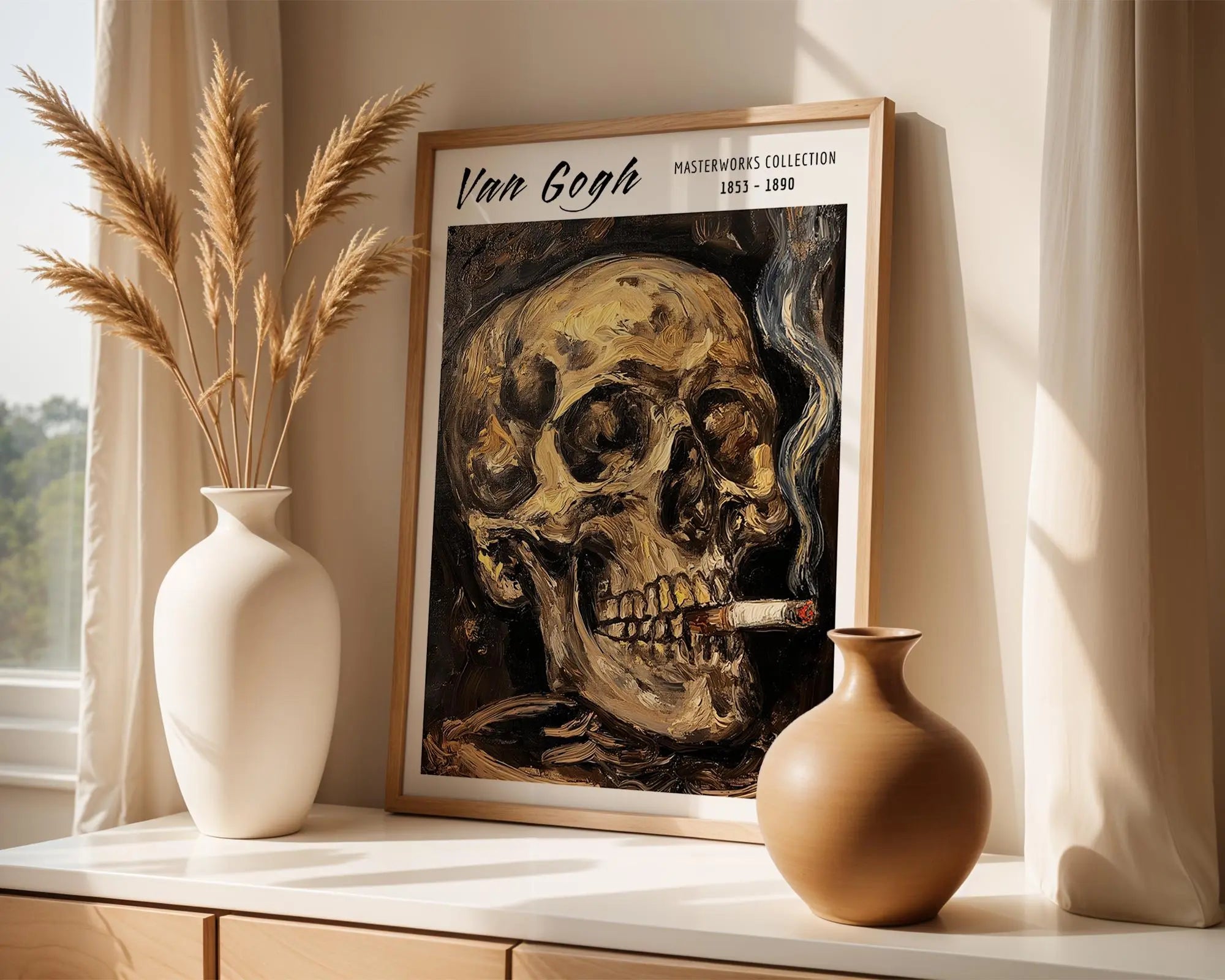 Van Gogh Print | Skull with Cigarette Art | Famous Gothic Dark Oil Painting Poster wall art print, modern home decor, unframed artwork by Nomad & Nest