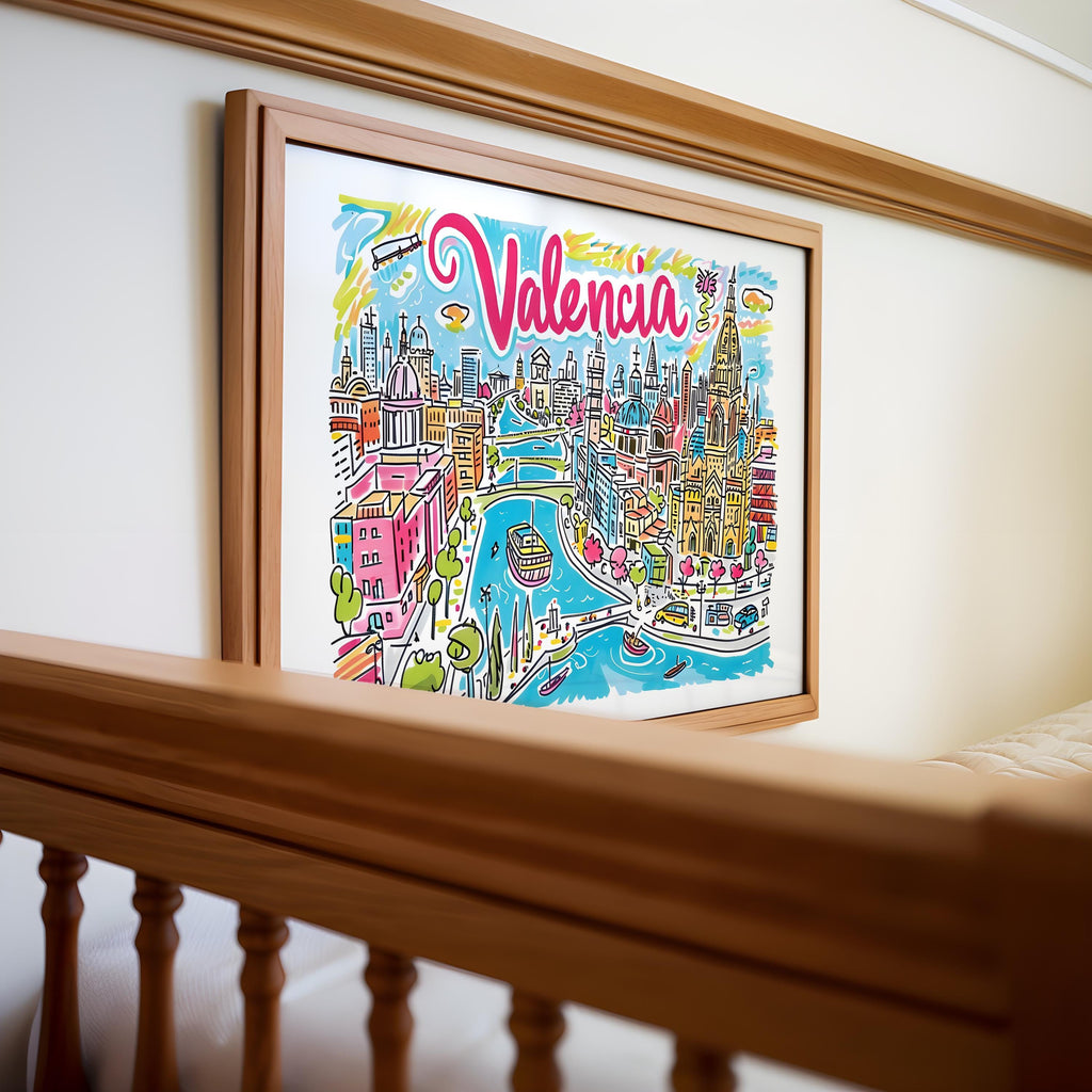 Valencia Spain Art Print | Colorful Cityscape Travel Poster wall art print, modern home decor, unframed artwork by Nomad & Nest