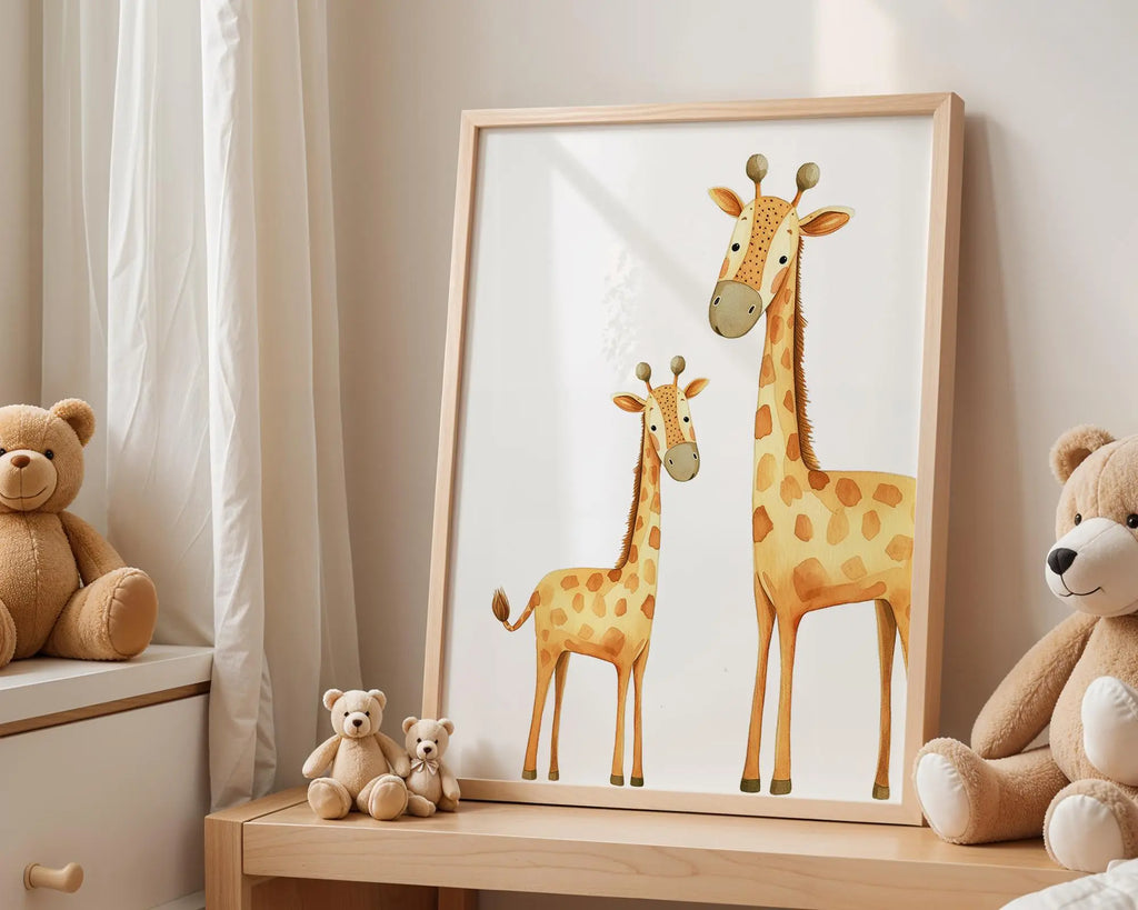 Playroom Ideas | Giraffe Nursery Wall Art | Safari Animal Mother Baby Print wall art print, modern home decor, unframed artwork by Nomad & Nest