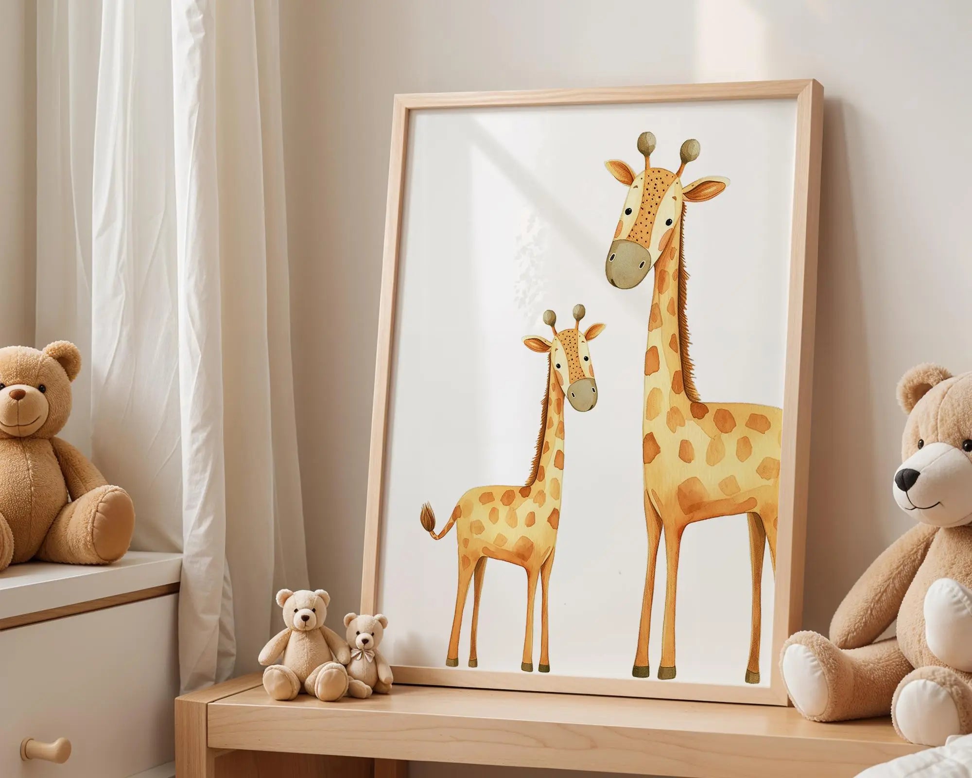 Playroom Ideas | Giraffe Nursery Wall Art | Safari Animal Mother Baby Print wall art print, modern home decor, unframed artwork by Nomad & Nest