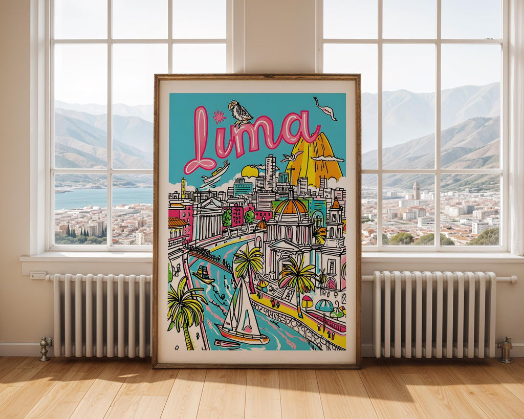Lima Peru Travel Poster | Retro Coastal City Art Print wall art print, modern home decor, unframed artwork by Nomad & Nest