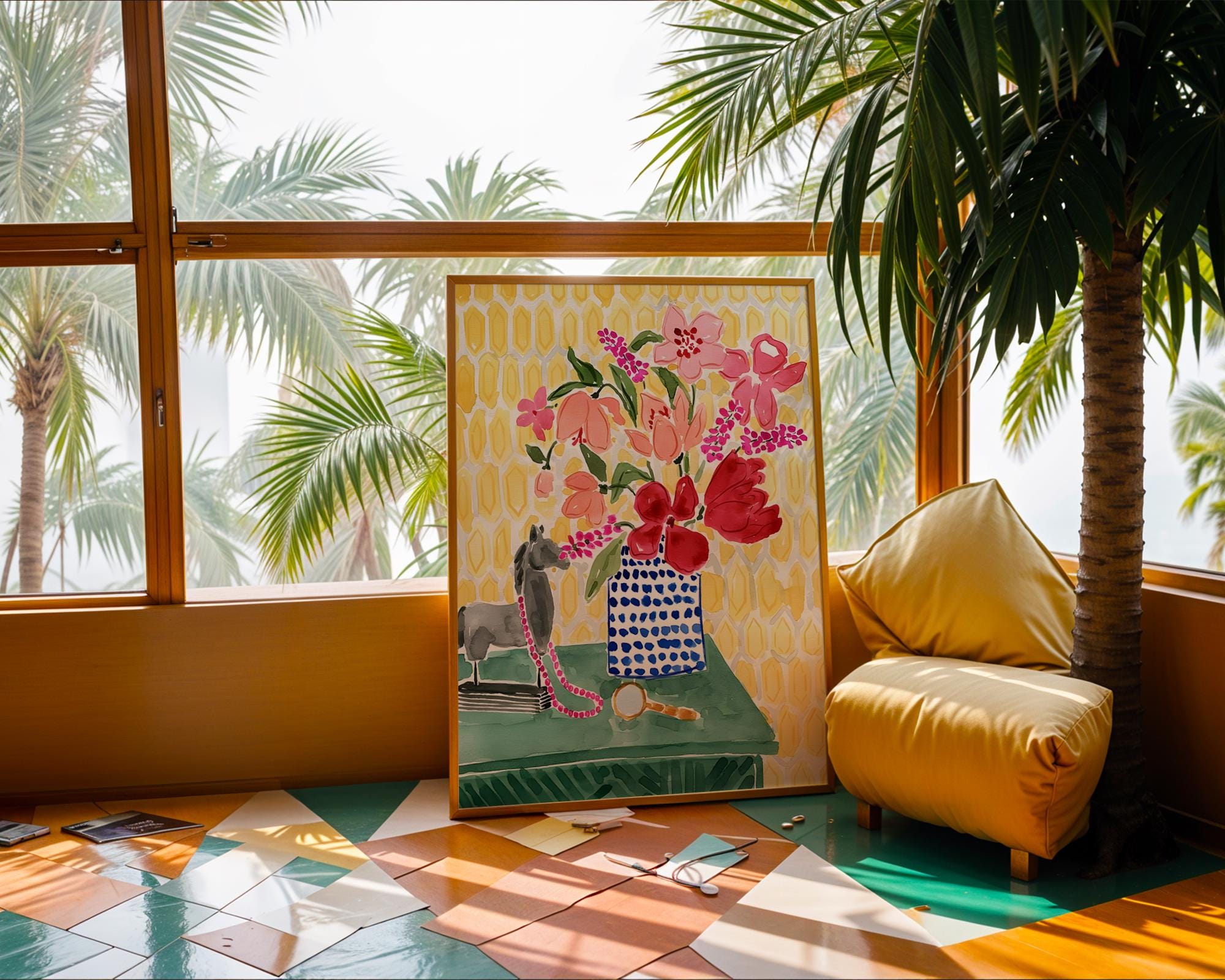 Colorful Floral Vase Art Print | Eclectic Still Life Poster wall art print, modern home decor, unframed artwork by Nomad & Nest