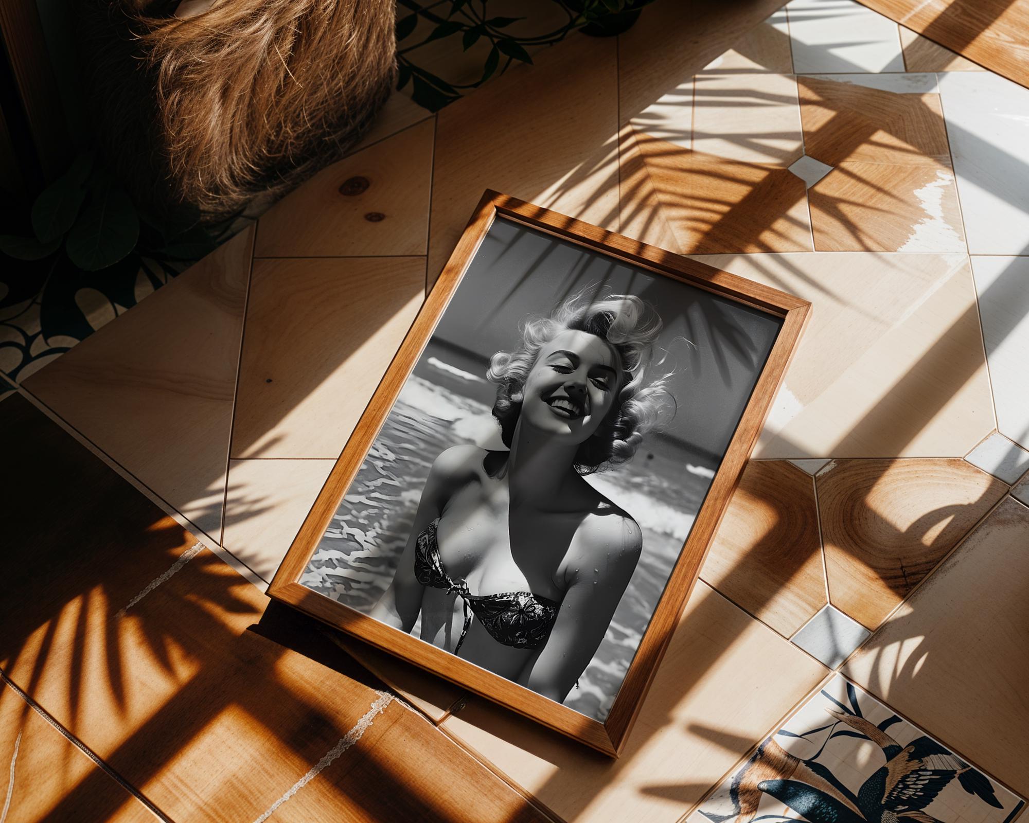 Modern Pop Art | Marilyn Monroe Beach Print | Vintage 1950s Coastal wall art print, modern home decor, unframed artwork by Nomad & Nest