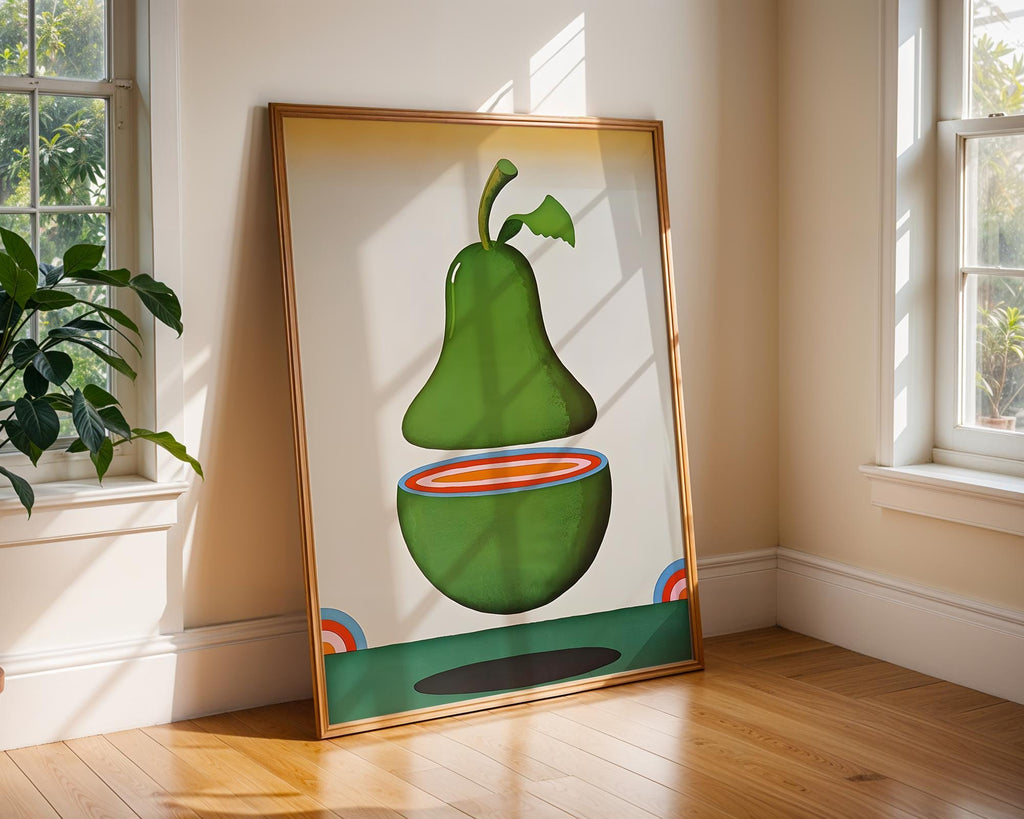 Pop Art Pear Print | Retro Green Fruit, Modern Kitchen Decor wall art print, modern home decor, unframed artwork by Nomad & Nest