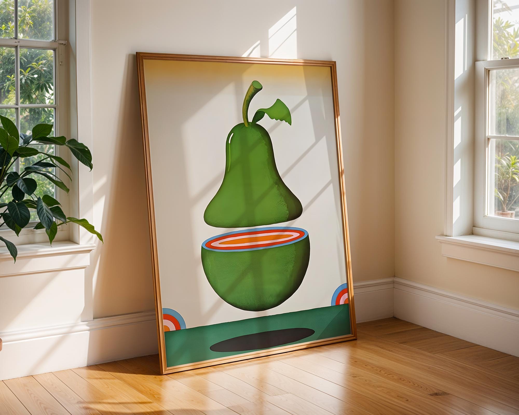 Pop Art Pear Print | Retro Green Fruit, Modern Kitchen Decor wall art print, modern home decor, unframed artwork by Nomad & Nest