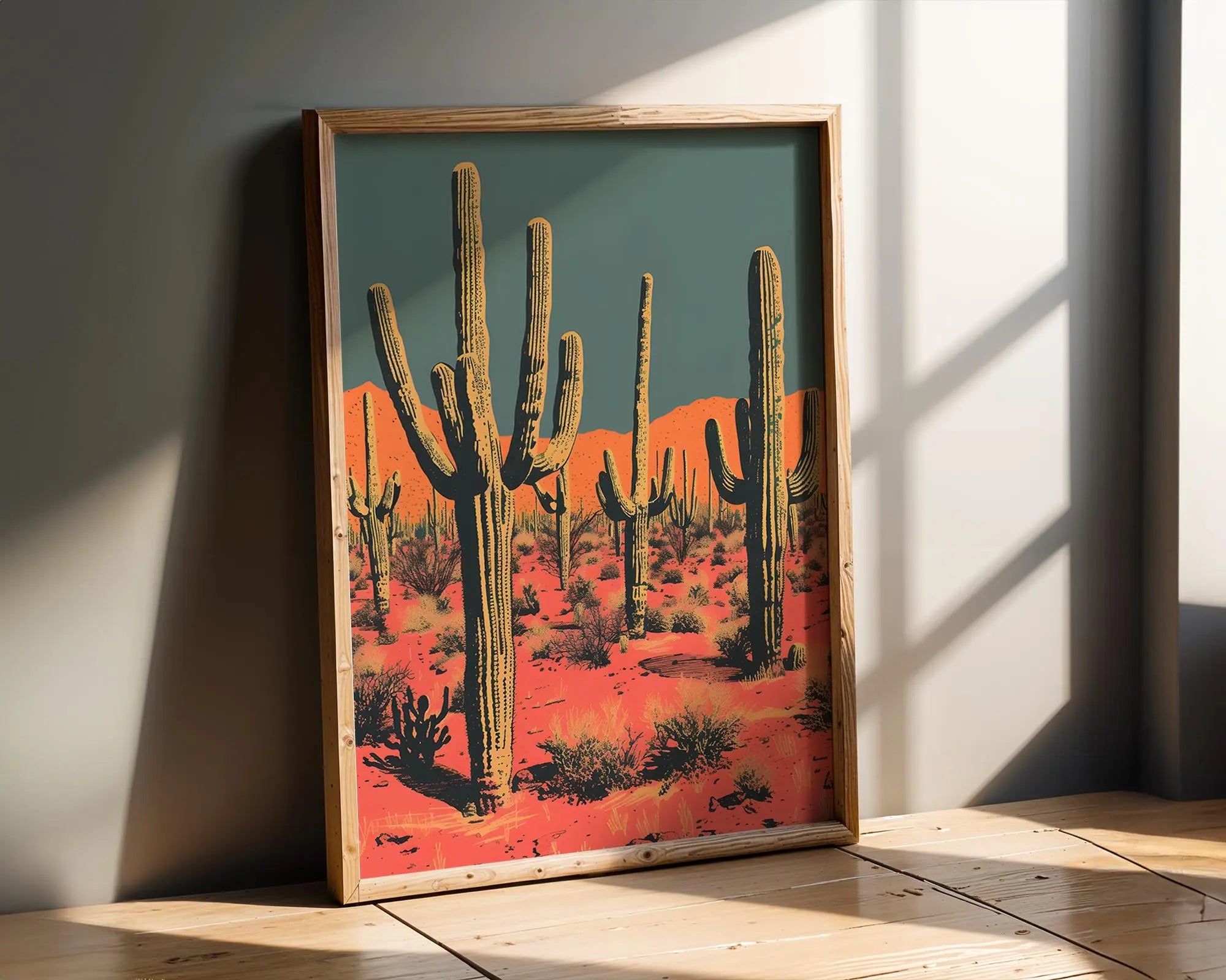 Modern Pop Art | Desert Cactus Landscape Print | Orange & Teal Southwest wall art print, modern home decor, unframed artwork by Nomad & Nest