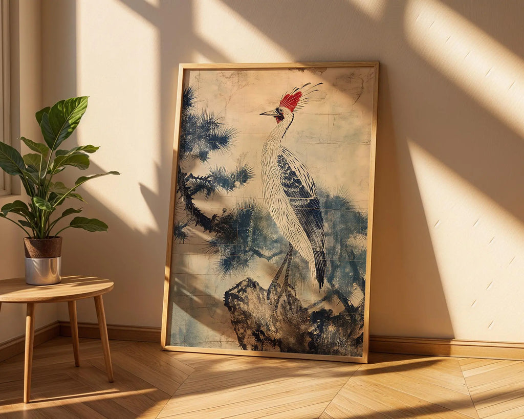 Japanese Crane Art Print | Blue and White Oriental Bird Poster wall art print, modern home decor, unframed artwork by Nomad & Nest