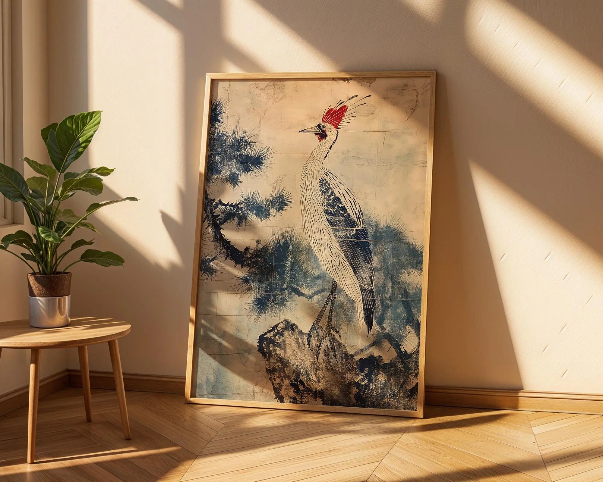 Japanese Crane Art Print | Blue and White Oriental Bird Poster wall art print, modern home decor, unframed artwork by Nomad & Nest