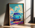 Modern Pop Art | Retro VW Bus Beach Print | Colorful Bohemian Van wall art print, modern home decor, unframed artwork by Nomad & Nest