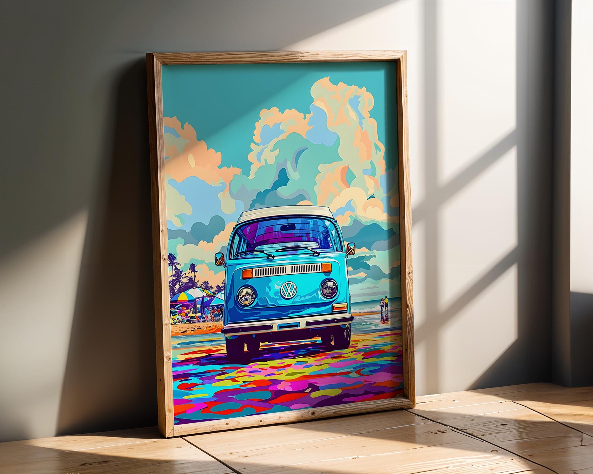 Modern Pop Art | Retro VW Bus Beach Print | Colorful Bohemian Van wall art print, modern home decor, unframed artwork by Nomad & Nest