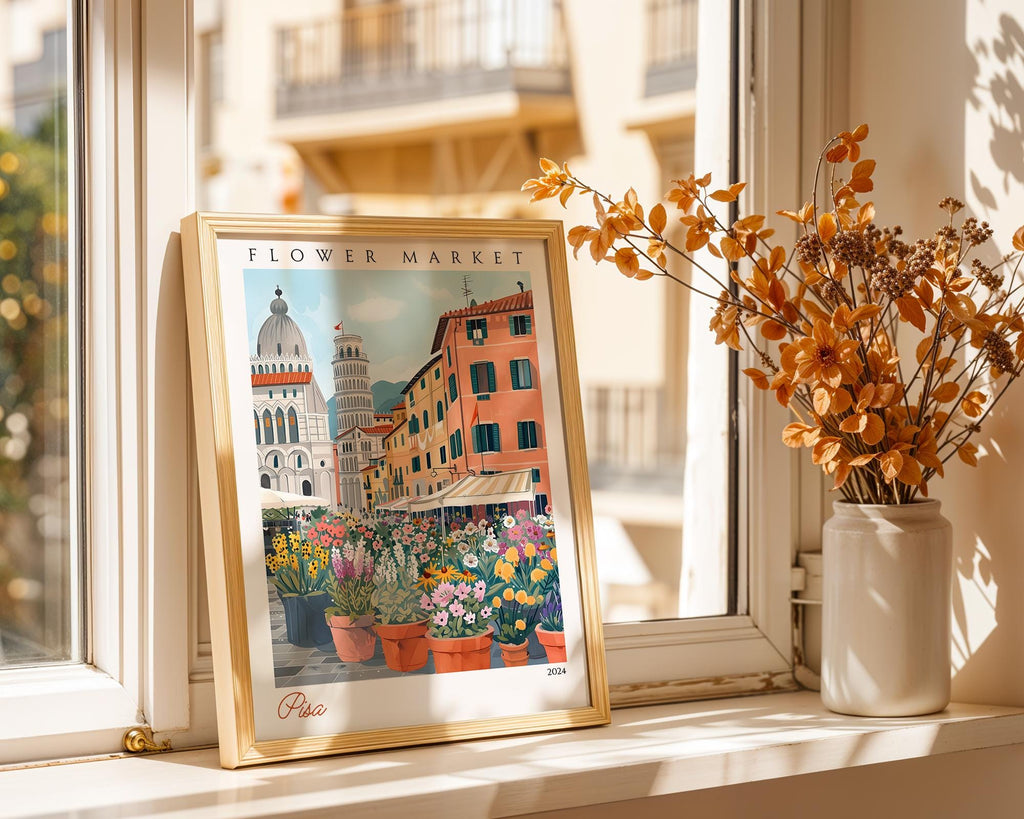 Pisa Flower Market Print | Italian Cityscape Travel Poster wall art print, modern home decor, unframed artwork by Nomad & Nest