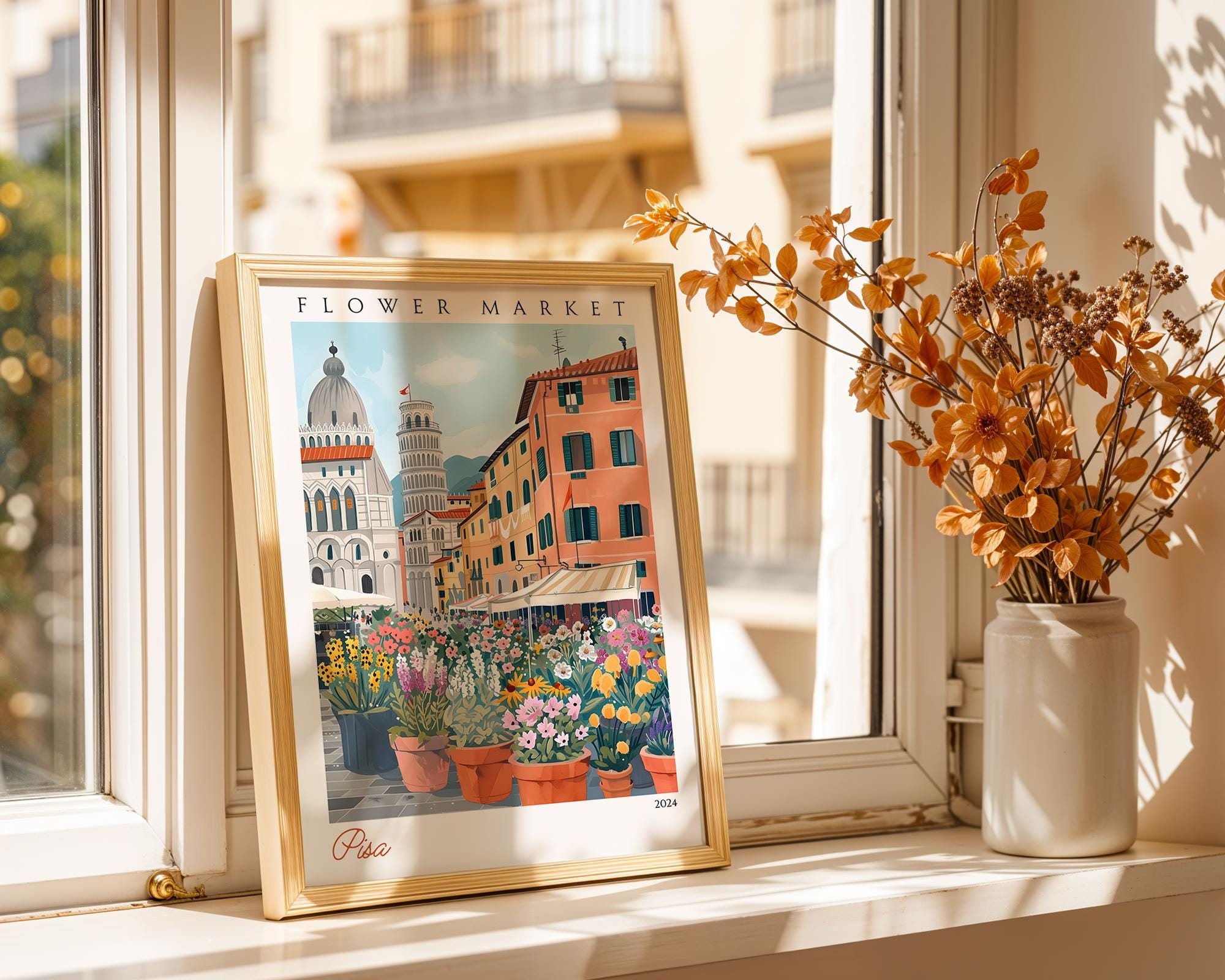 Pisa Flower Market Print | Italian Cityscape Travel Poster wall art print, modern home decor, unframed artwork by Nomad & Nest