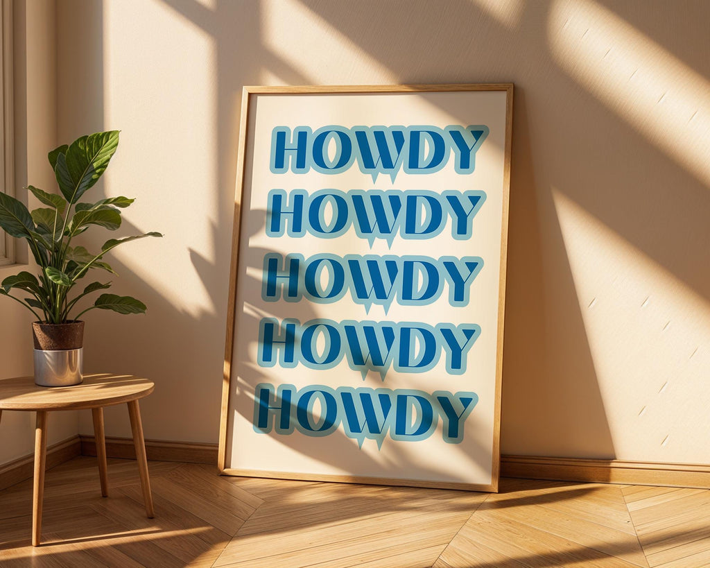 Howdy Typography Print | Blue Western Art, Pop Art Poster wall art print, modern home decor, unframed artwork by Nomad & Nest