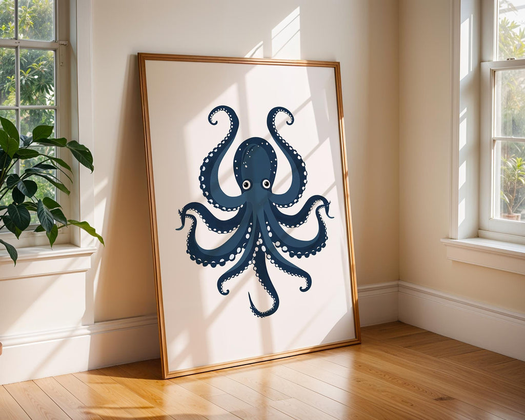 Blue Octopus Print, Quirky Nautical Wall Art wall art print, modern home decor, unframed artwork by Nomad & Nest