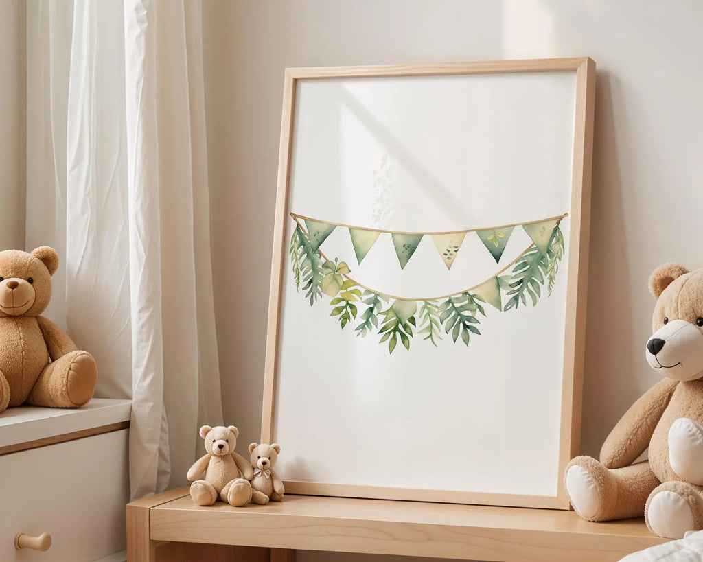 Playroom Ideas | Botanical Bunting Nursery Wall Art | Greenery Baby Decor wall art print, modern home decor, unframed artwork by Nomad & Nest