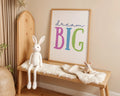 Playroom Ideas | Dream Big Nursery Wall Art | Colourful Typography Baby Print wall art print, modern home decor, unframed artwork by Nomad & Nest