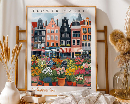 Amsterdam Flower Market Print | Colorful Dutch Travel Poster wall art print, modern home decor, unframed artwork by Nomad & Nest