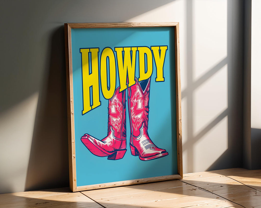 Modern Pop Art | Pink Cowboy Boots  Print | Retro Western Decor wall art print, modern home decor, unframed artwork by Nomad & Nest