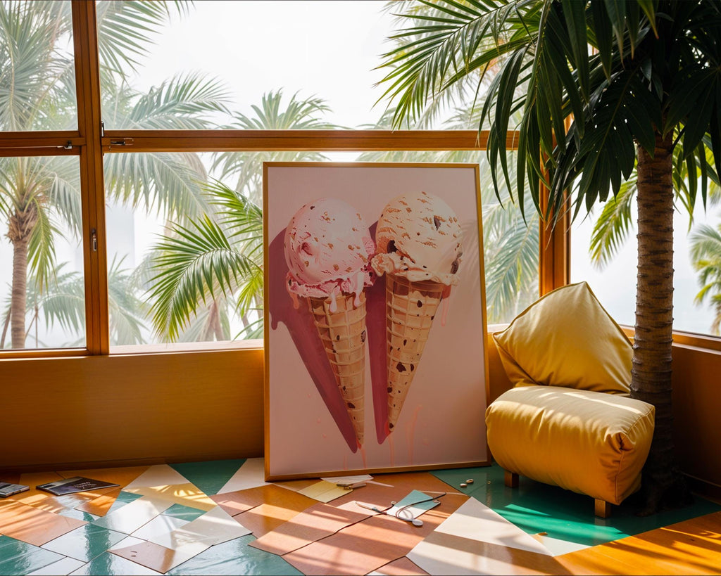 Colourful Prints | Ice Cream Cone Print | Retro Summer Kitchen Wall Art wall art print, modern home decor, unframed artwork by Nomad & Nest