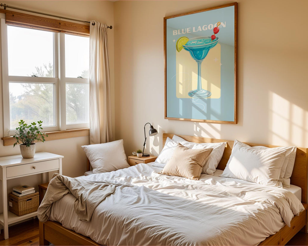 Blue Lagoon Cocktail Art Print | Tropical Bar Decor wall art print, modern home decor, unframed artwork by Nomad & Nest