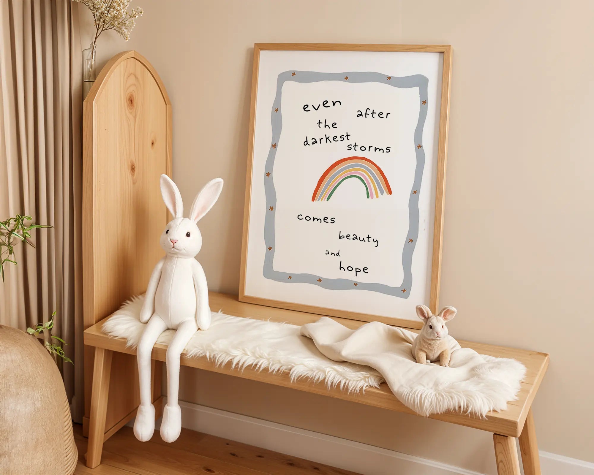 Playroom Ideas | After Darkest Storms Nursery Wall Art | Rainbow Quote Print wall art print, modern home decor, unframed artwork by Nomad & Nest