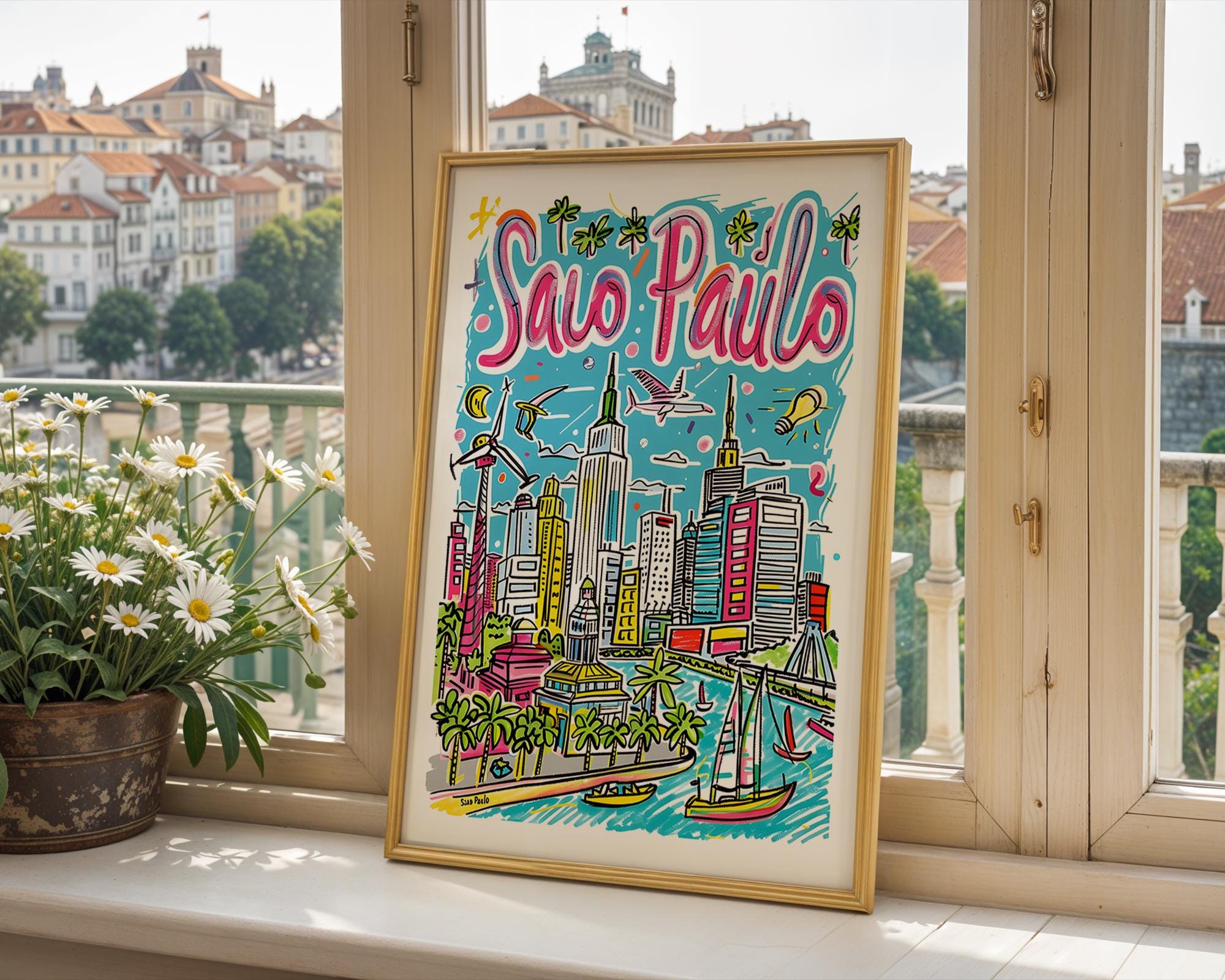 São Paulo Brazil Poster | Colorful Hand-Drawn Cityscape Art Print wall art print, modern home decor, unframed artwork by Nomad & Nest