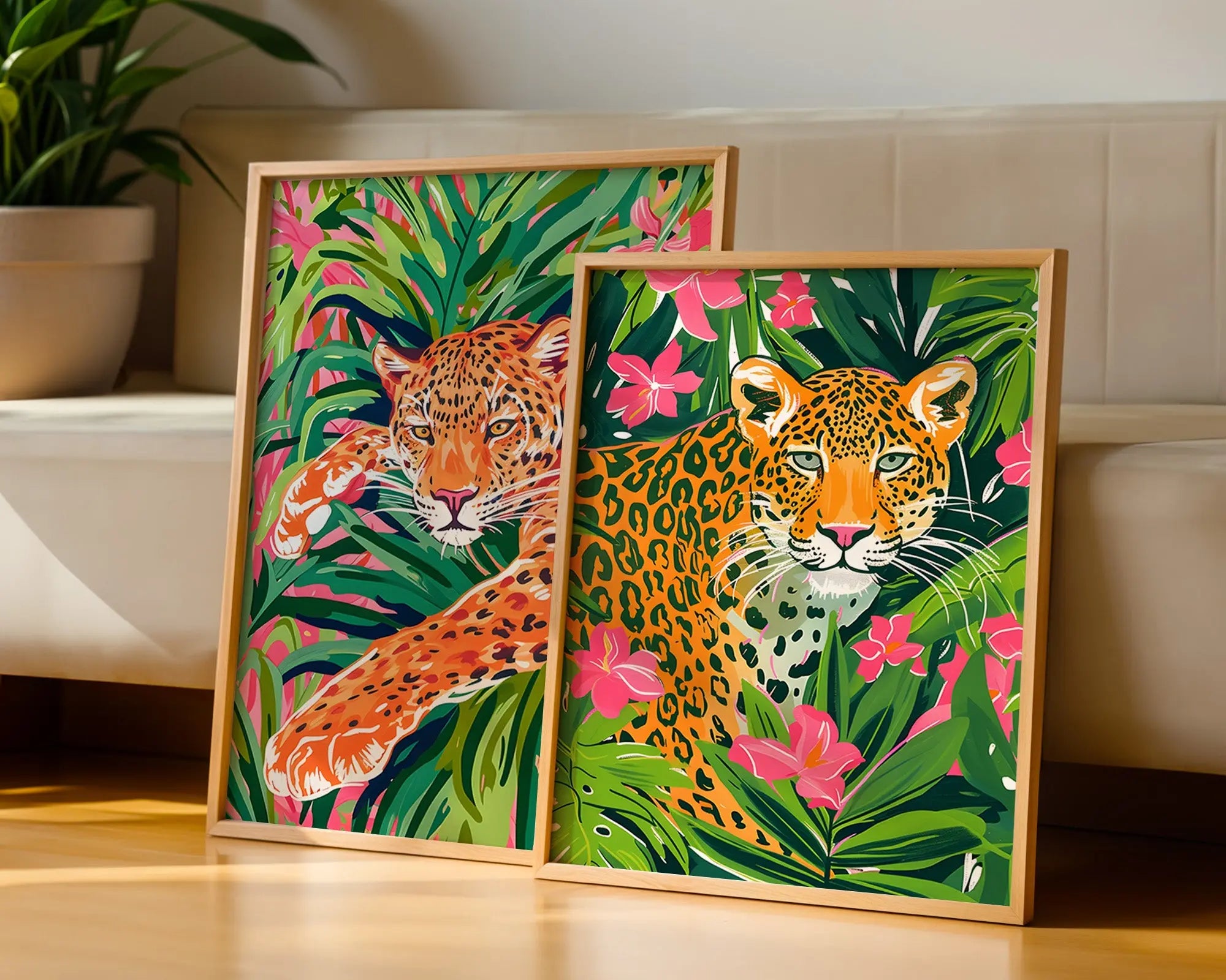 Colourful Prints | Leopard Print Set | Bright Jungle Safari Art (Set of 2) wall art print, modern home decor, unframed artwork by Nomad & Nest