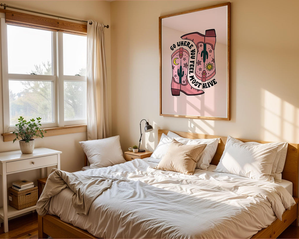 Pink Cowboy Boots Art Print | Retro Western Decor wall art print, modern home decor, unframed artwork by Nomad & Nest