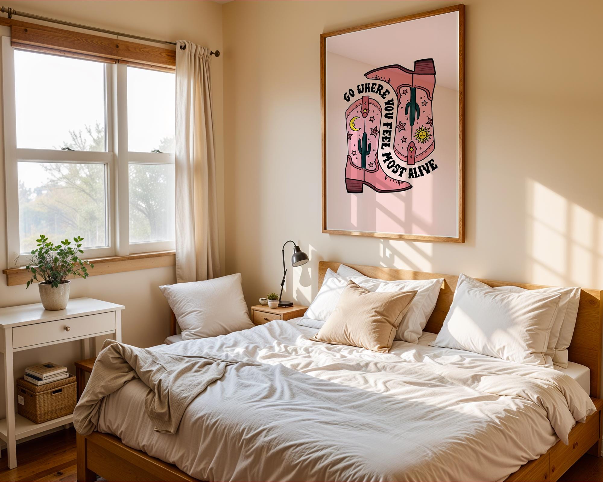 Pink Cowboy Boots Art Print | Retro Western Decor wall art print, modern home decor, unframed artwork by Nomad & Nest