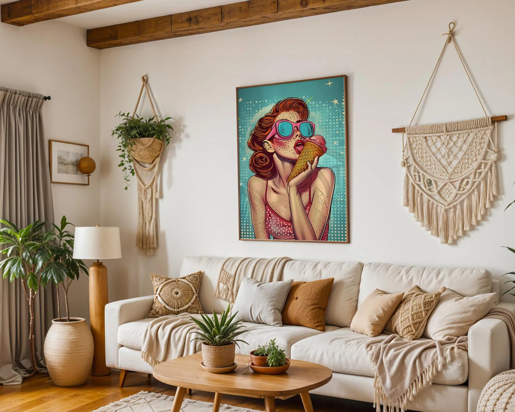 Modern Pop Art | Ice Cream Girl Print | Retro Summer wall art print, modern home decor, unframed artwork by Nomad & Nest