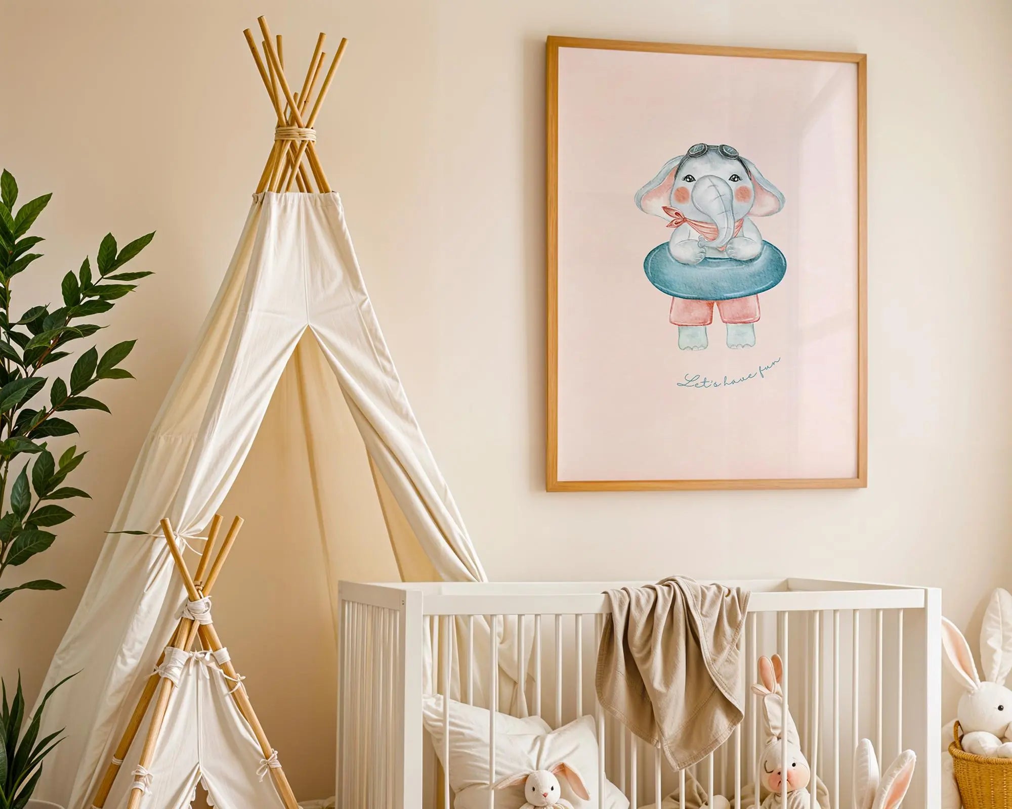 Playroom Ideas | Elephant Swim Ring Nursery Art | Playful Baby Wall Print wall art print, modern home decor, unframed artwork by Nomad & Nest