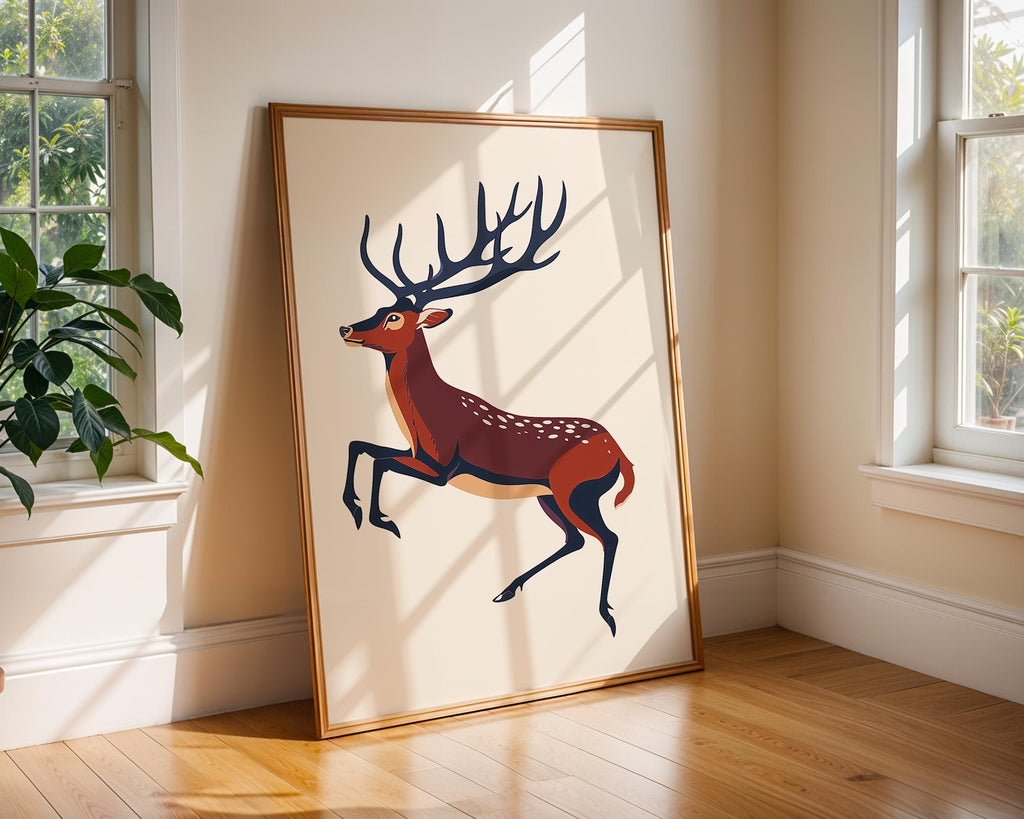 Leaping Deer Art Print | Rustic Woodland Animal Poster wall art print, modern home decor, unframed artwork by Nomad & Nest