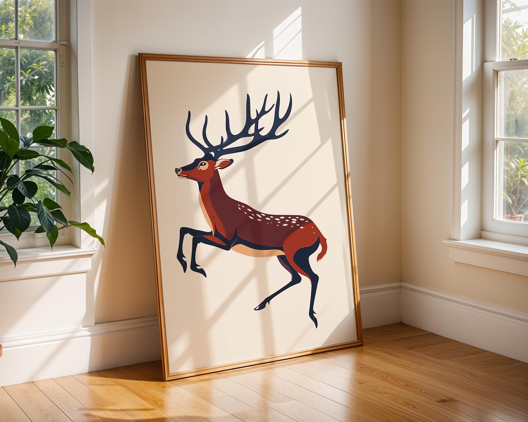 Leaping Deer Art Print | Rustic Woodland Animal Poster wall art print, modern home decor, unframed artwork by Nomad & Nest