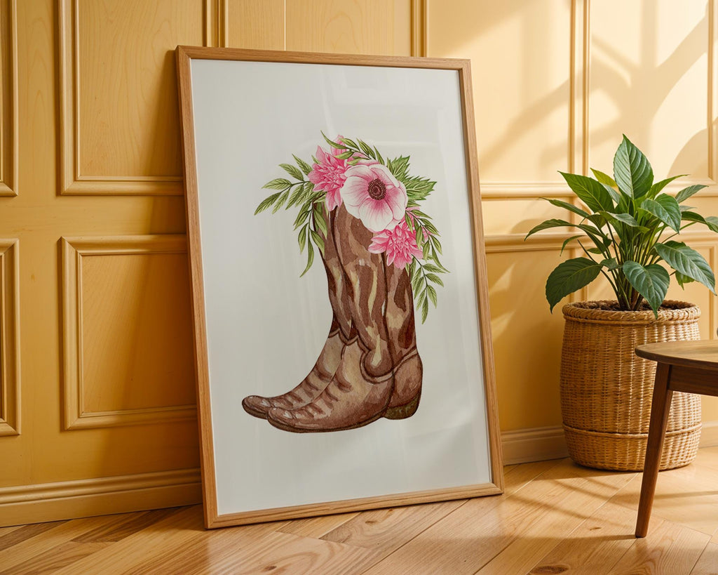 Floral Cowgirl Boot Print | Rustic Western Wall Art wall art print, modern home decor, unframed artwork by Nomad & Nest