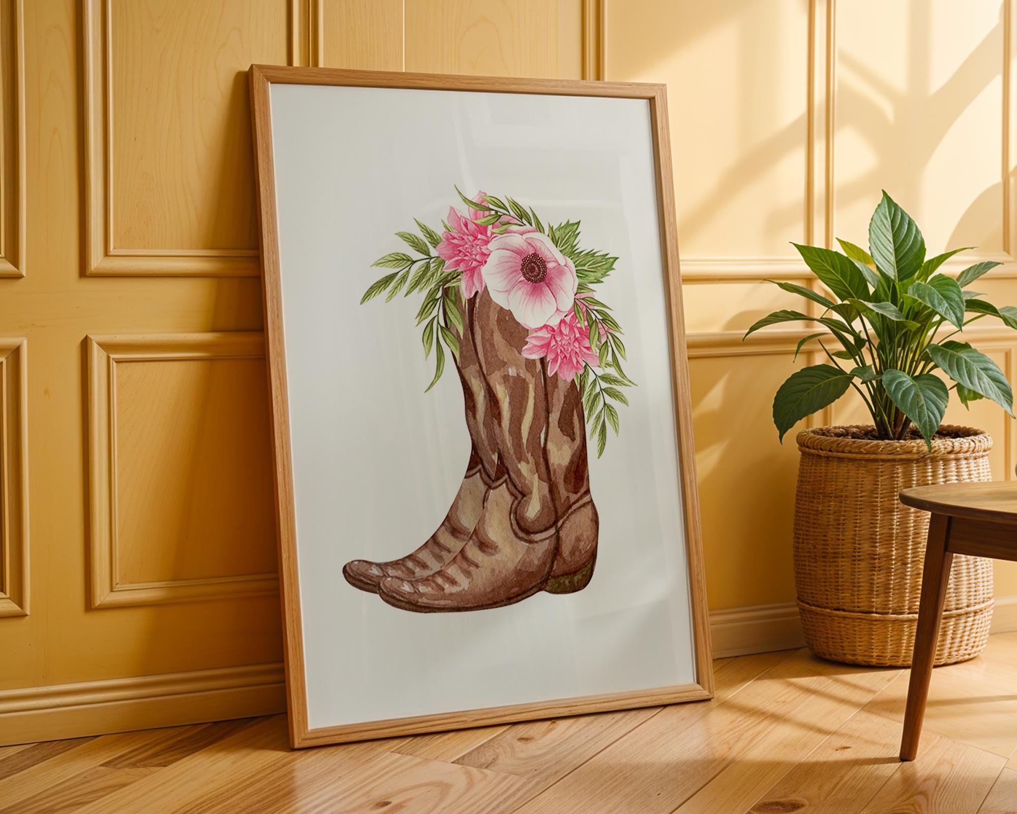 Floral Cowgirl Boot Print | Rustic Western Wall Art wall art print, modern home decor, unframed artwork by Nomad & Nest