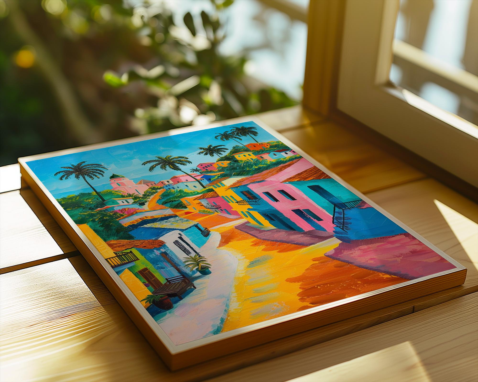 Colourful Prints | Tropical Village Art Print |  Boho Coastal Home Decor wall art print, modern home decor, unframed artwork by Nomad & Nest