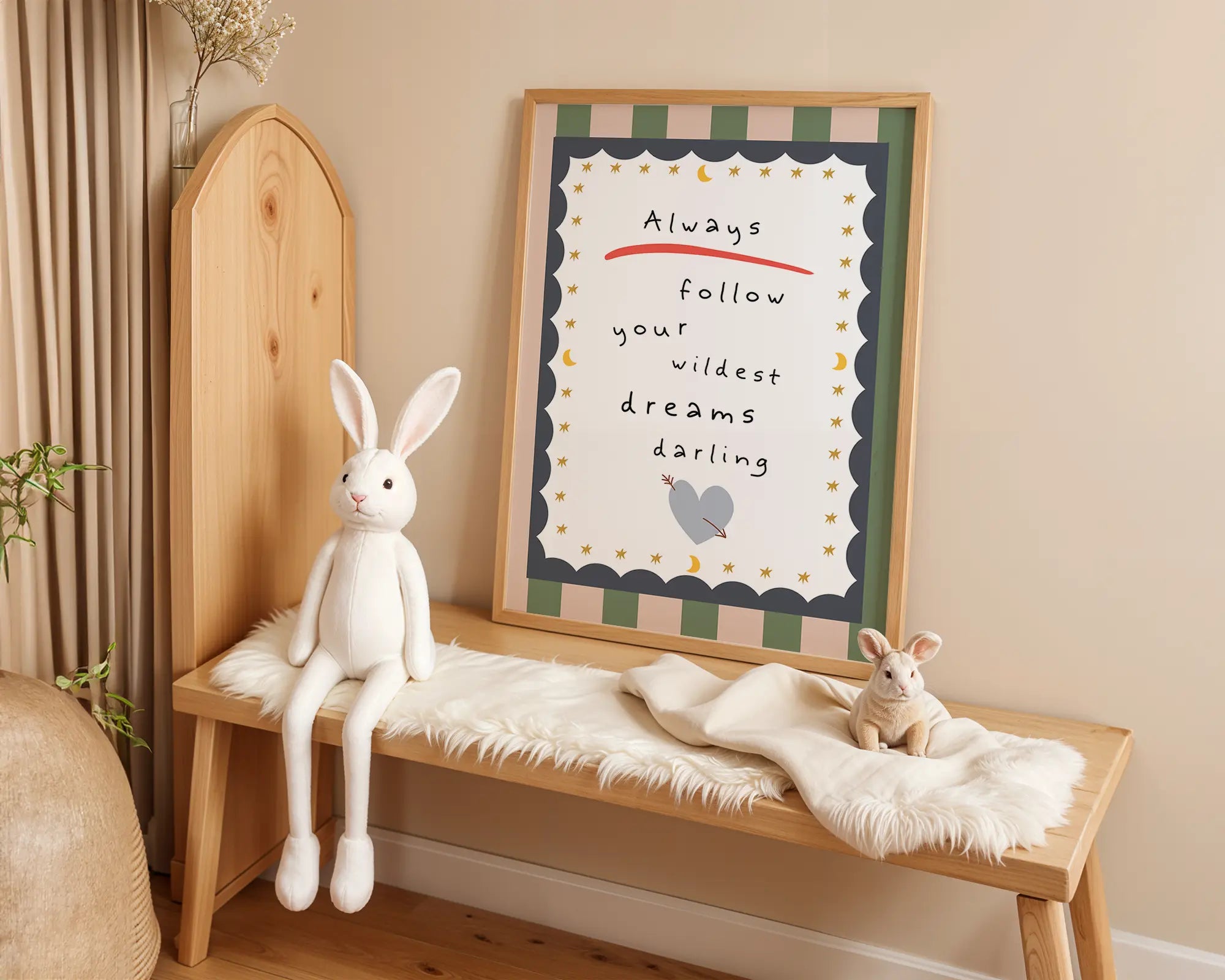Playroom Ideas | Follow Your Wildest Dreams Nursery Wall Art | Moon Quote Print wall art print, modern home decor, unframed artwork by Nomad & Nest