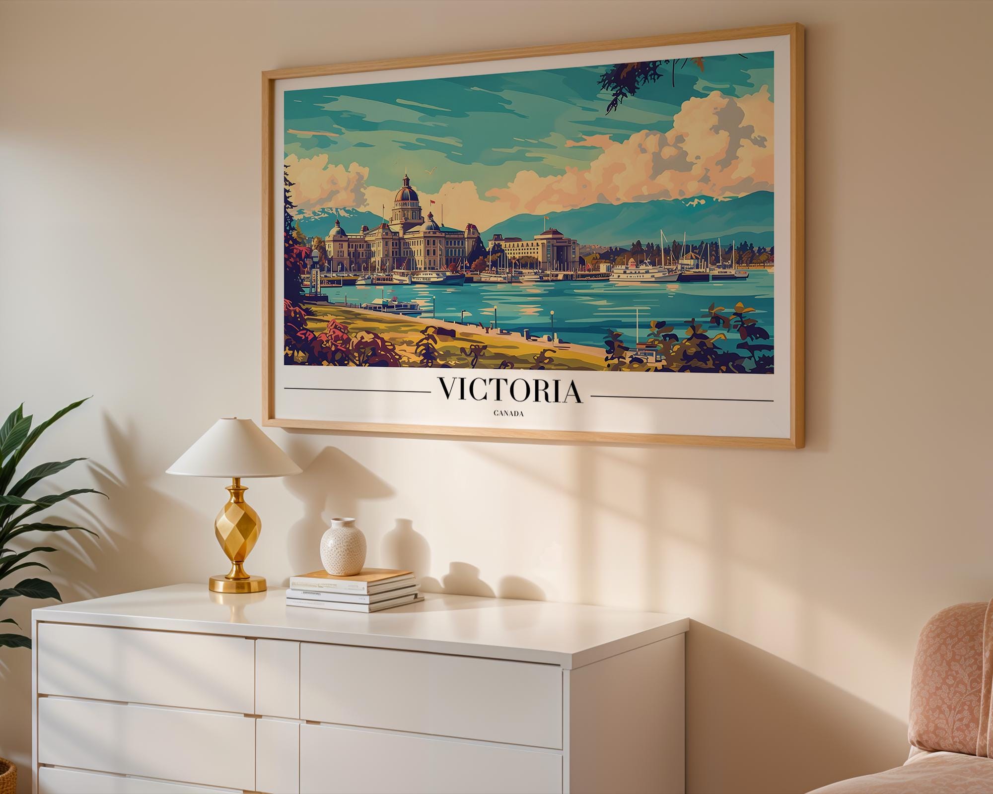 Victoria BC Travel Poster | Vintage Harbour View Art Print wall art print, modern home decor, unframed artwork by Nomad & Nest
