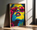 Modern Pop Art | Neon Woman Portrait  Print | Retro , Sunglasses & Flowers wall art print, modern home decor, unframed artwork by Nomad & Nest
