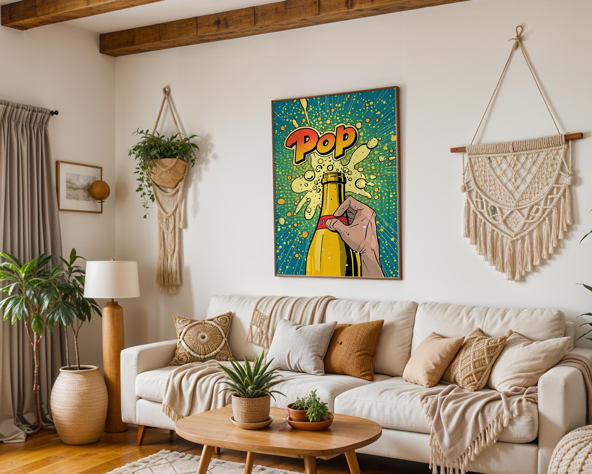 Modern Pop Art | Champagne  Print | Retro Kitchen & Bar Decor wall art print, modern home decor, unframed artwork by Nomad & Nest