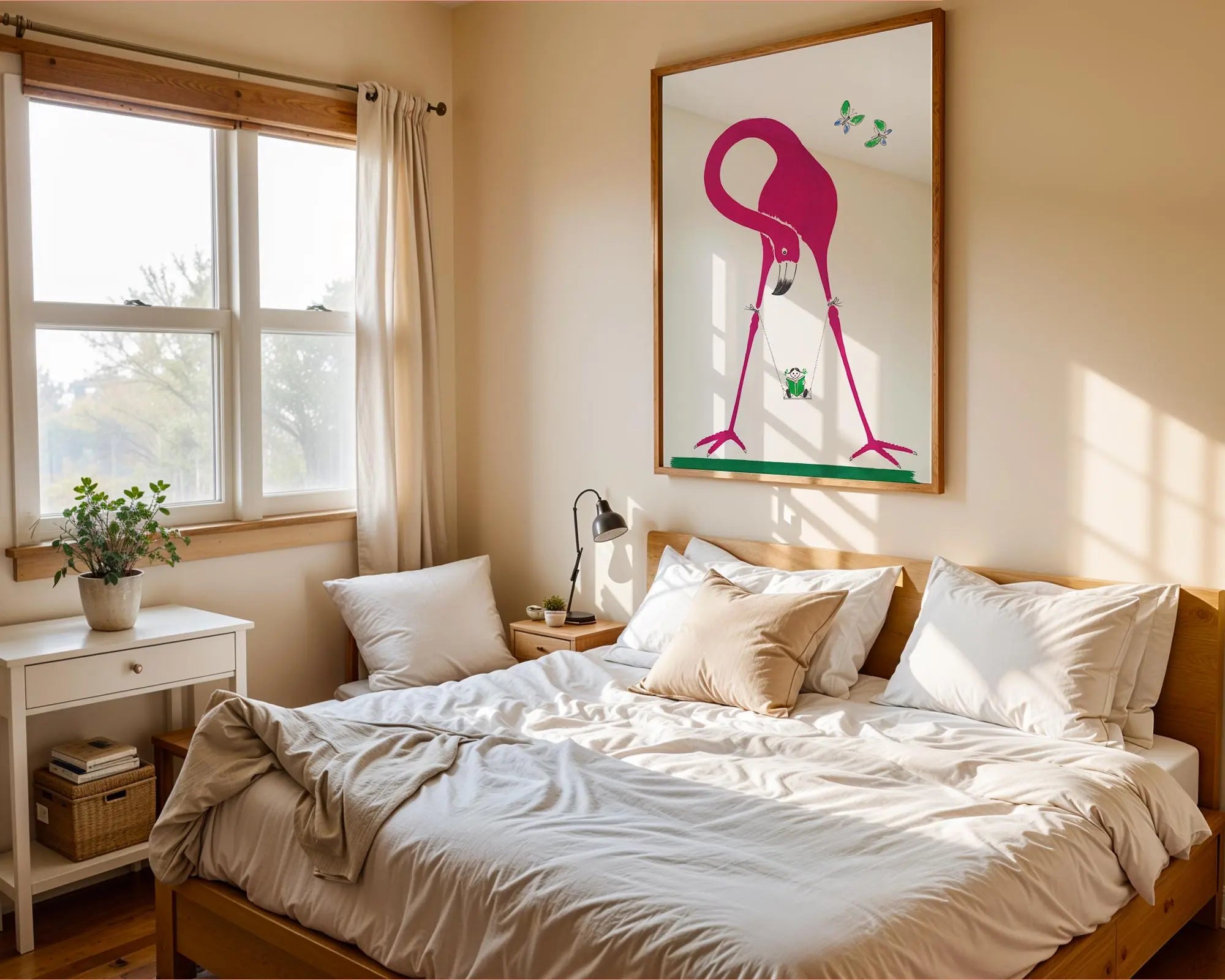 Flamingo & Panda Art Print | Whimsical Nursery Decor wall art print, modern home decor, unframed artwork by Nomad & Nest