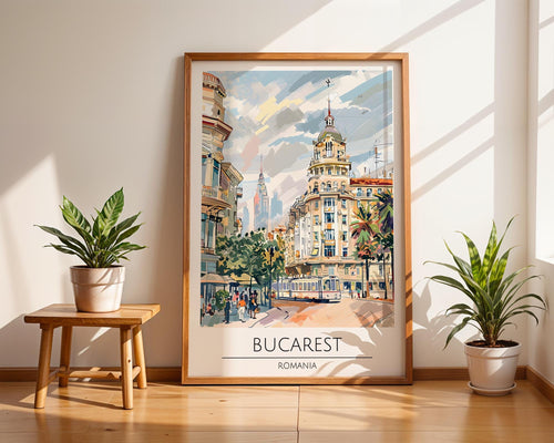 Bucharest Travel Poster | Historic Romania Cityscape Art Print wall art print, modern home decor, unframed artwork by Nomad & Nest