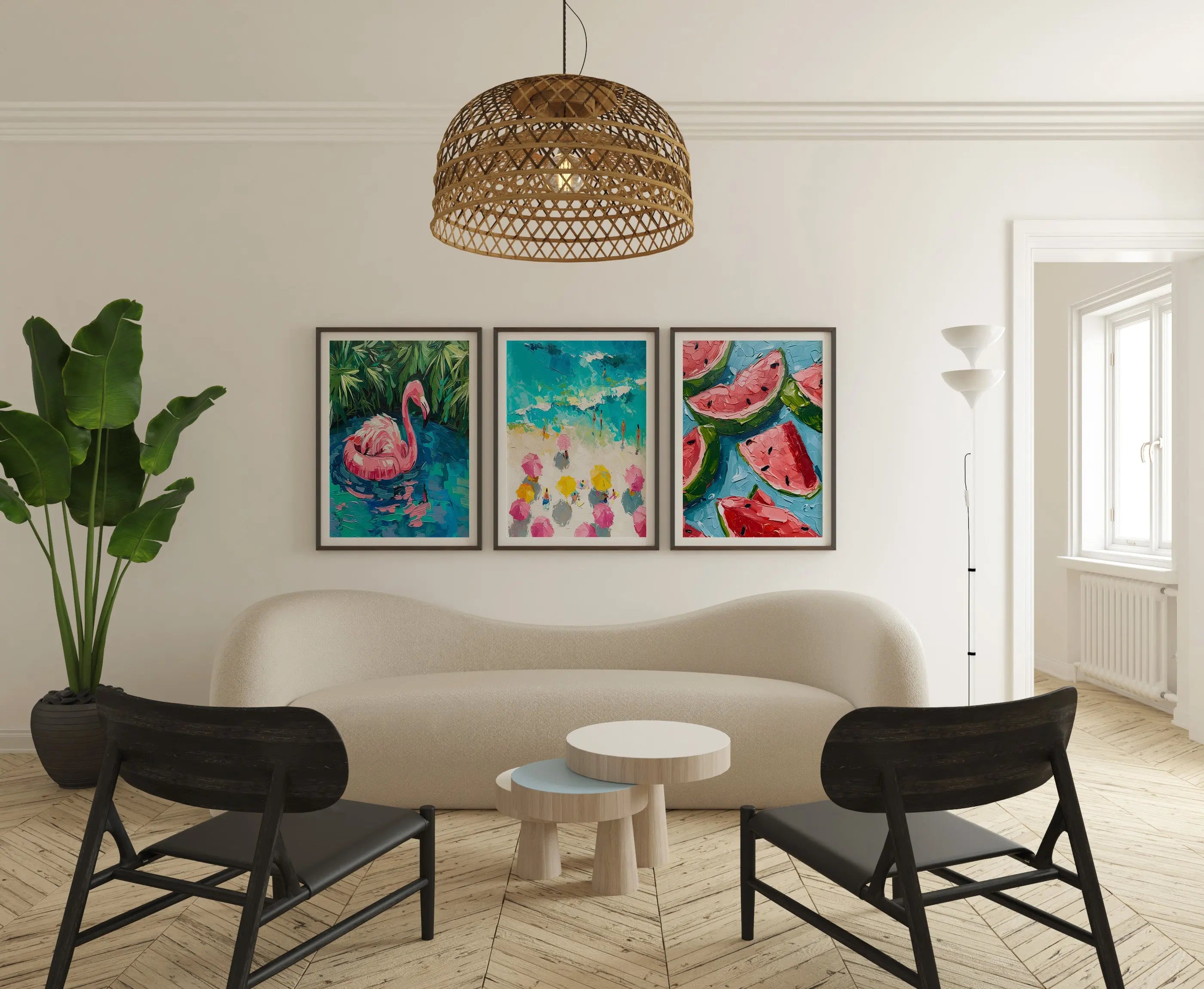 Colourful Prints | Summer Fruit & Flamingo Art Print Set | Mediterranean Wall DŽcor (Set of 3) wall art print, modern home decor, unframed artwork by Nomad & Nest
