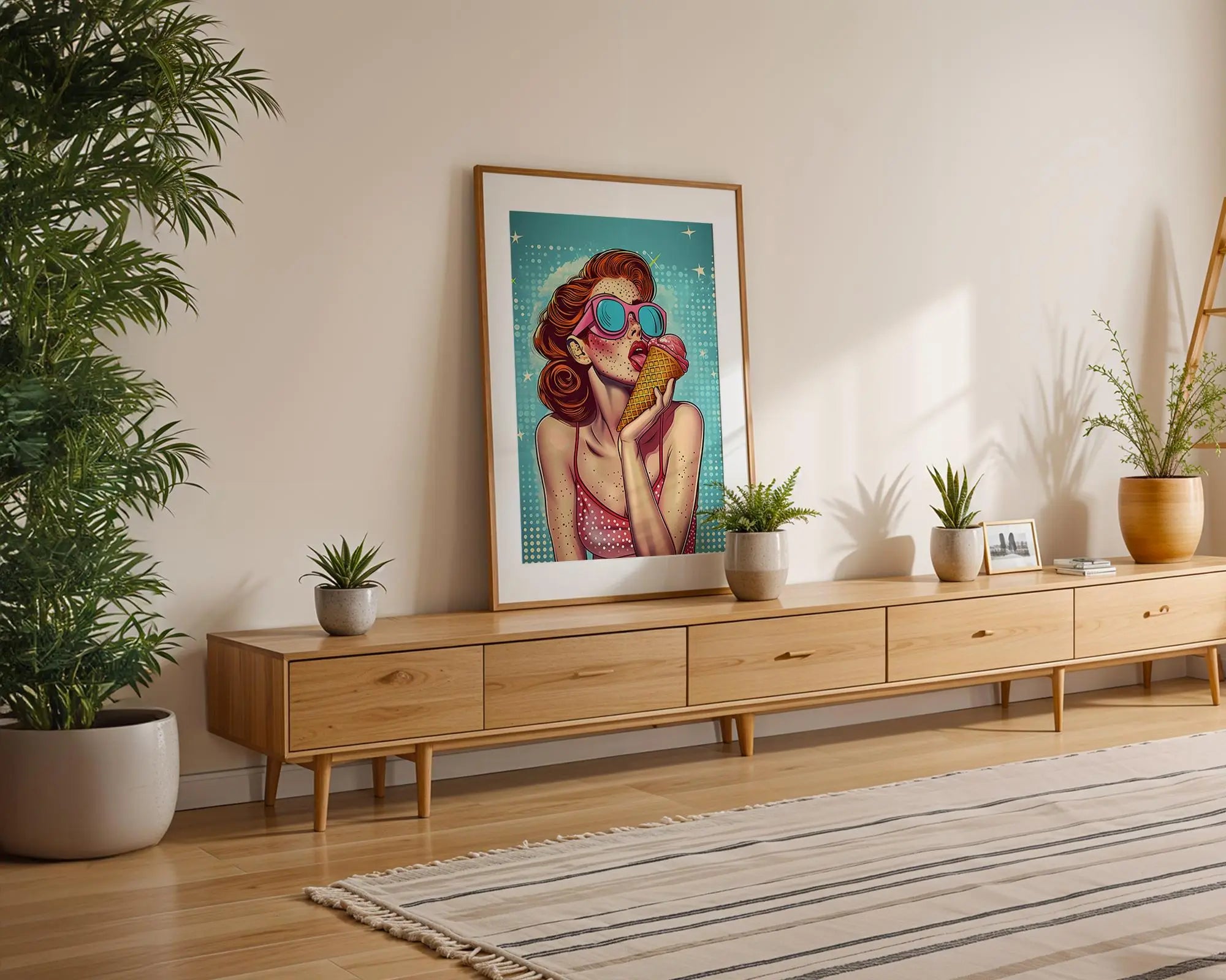 Modern Pop Art | Ice Cream Girl Print | Retro Summer wall art print, modern home decor, unframed artwork by Nomad & Nest