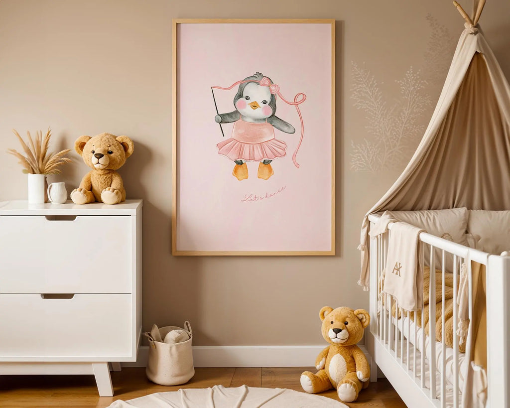 Playroom Ideas | Penguin Ballerina Nursery Art | Fun Dance Baby Print wall art print, modern home decor, unframed artwork by Nomad & Nest