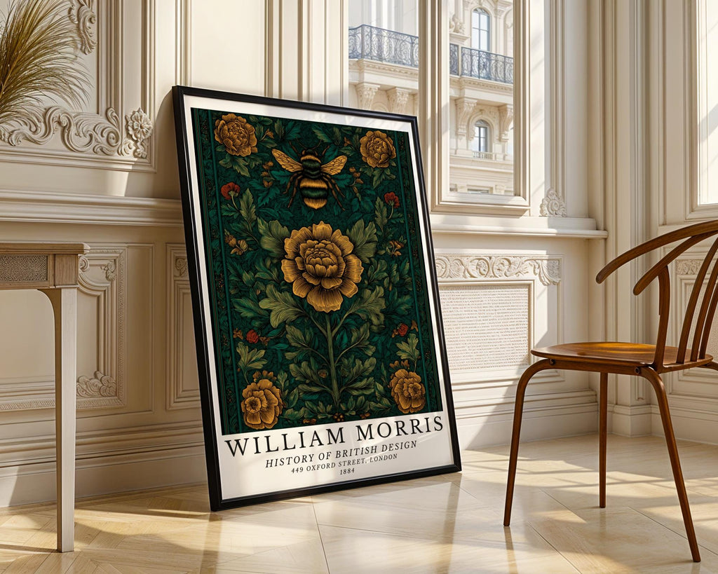 William Morris Print Bee & Rose Art  | Teal and Gold Botanical Poster wall art print, modern home decor, unframed artwork by Nomad & Nest
