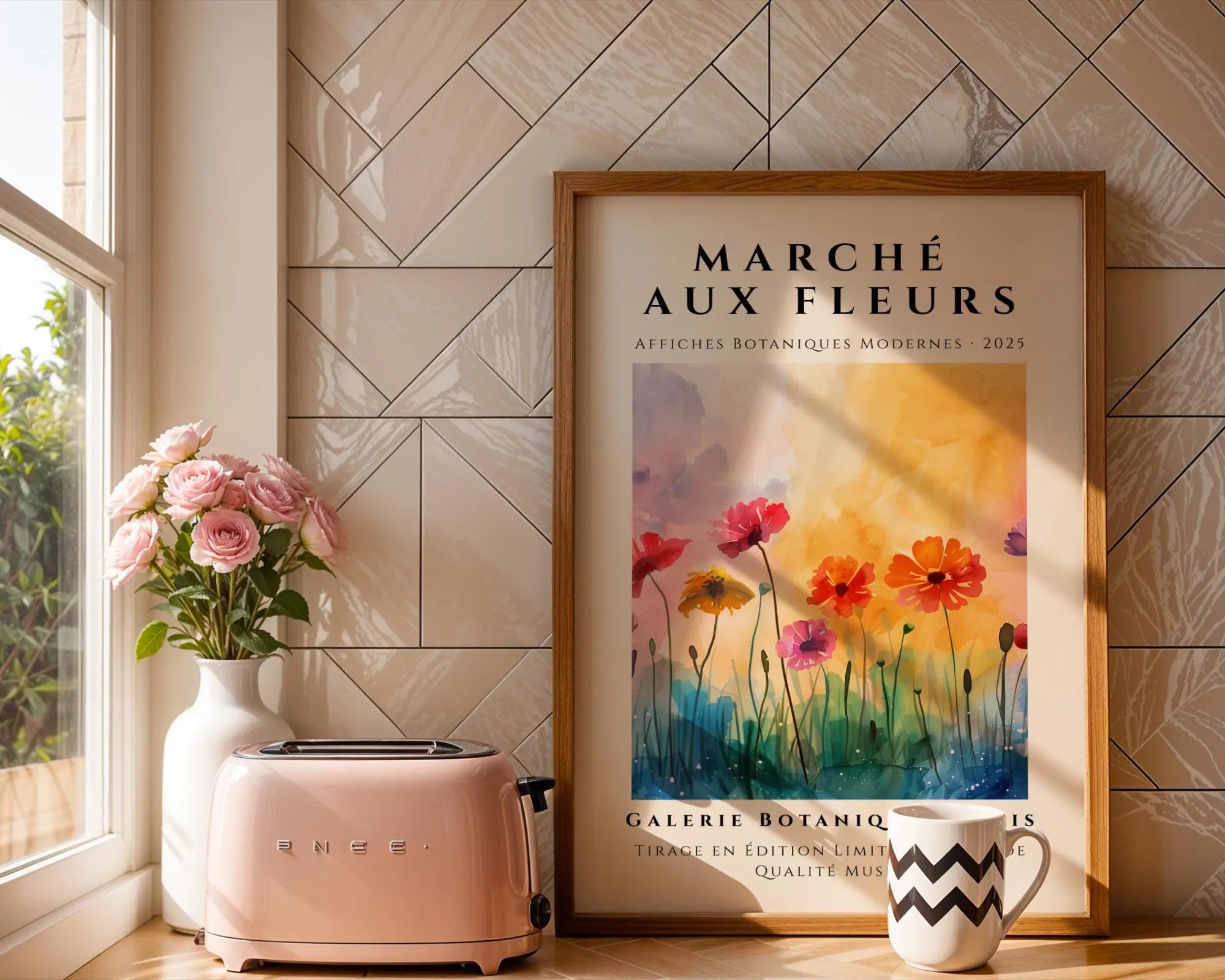 Wildflower Watercolor Print | Orange Purple Sky, French Cottage Decor wall art print, modern home decor, unframed artwork by Nomad & Nest