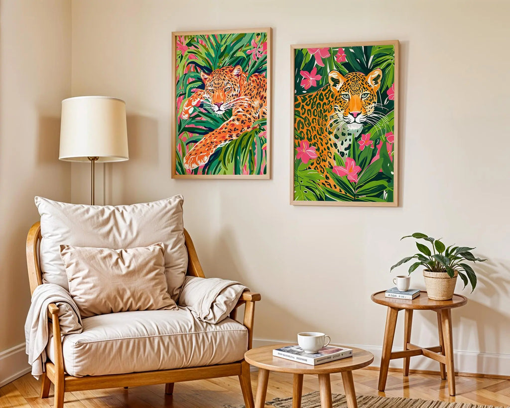 Colourful Prints | Leopard Print Set | Bright Jungle Safari Art wall art print, modern home decor, unframed artwork by Nomad & Nest